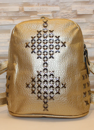 Модный золотистый женский рюкзак код 7-2421 фото