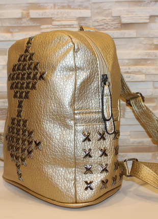 Модный золотистый женский рюкзак код 7-2422 фото