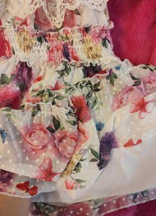 Сукня для дівчинки плаття літнє нарядне з круживом у квітах3 фото