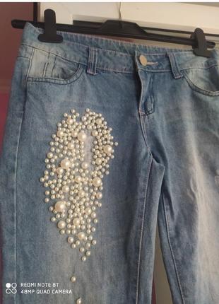 Крутые джинсы с жемчугом dolce&gabbana2 фото