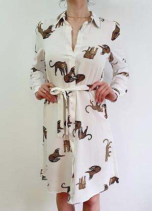 Леопардовое платье-рубашка сафари стиль 2