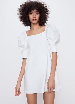 Белое платье с буфами m zara