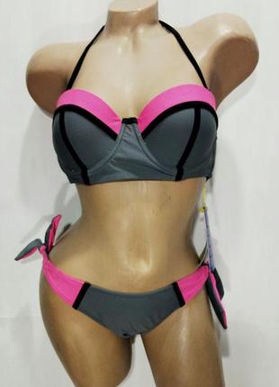 Fyba роздільний купальник жіночий сіро рожевий чашка в/с на пушапе