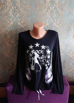 Стильная моллодежная футболка реглан с капюшоном блестки принт рок лонгслив р.м/l