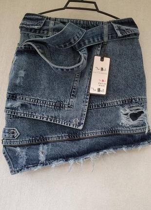 Стильная женская джинсовая юбка с поясом,турция,см.замеры в описании товара6 фото