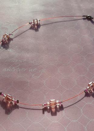 Чокер бисер кристал розов колье ожерелье hand made бижутер тренд бусы4 фото