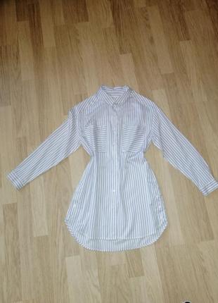 Рубашка длинная, платье рубашка, блузка туника в полоску, тренд, для девочки2 фото
