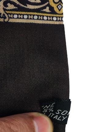Темно-коричневий вовняний італійський шарф з візерунками (125х23см) 85% вовна, 15% шовк4 фото