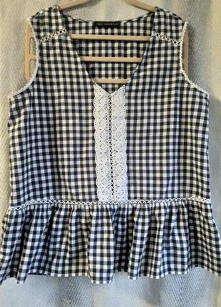 Женская блуза блузка с кружевом. кружевная туника в клетку. летняя накидка на пляж 100% котон.2 фото