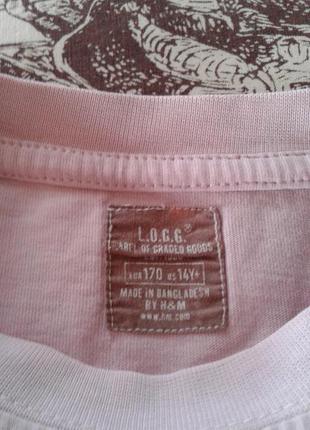 Подростковая хлопковая розовая футболка с принтом на груди l.o.g.g. h&m4 фото