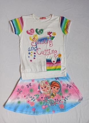 Костюм комплект летний юбка футболка на девочку рост 128 134