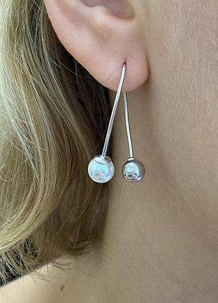 Эксклюзивные серебряные серьги с жемчугом,925, серебро