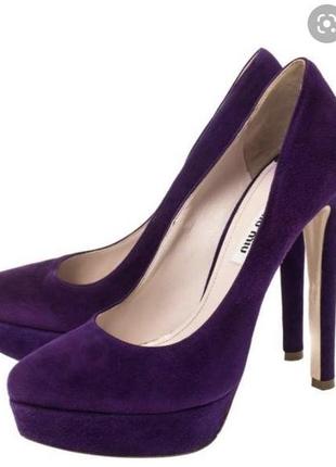 Фиолетовые замшевые туфли miu miu prada2 фото