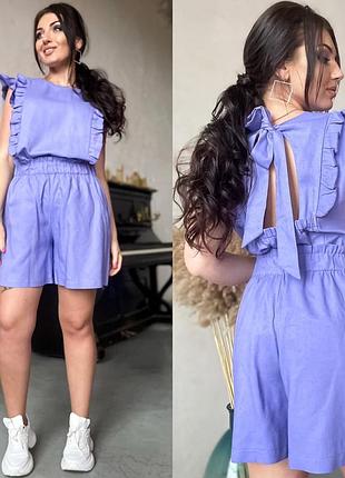 Костюм двійка блузка шорти льон легкий