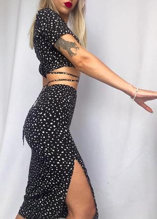 Костюм двойка топ юбка софт принт