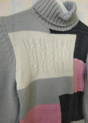 Гольф светр шерсть принт сірий білий рожевий ажурний туреччина новий з біркою1 фото