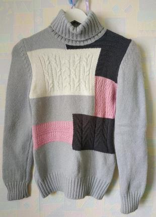 Гольф светр шерсть принт сірий білий рожевий ажурний туреччина новий з біркою2 фото