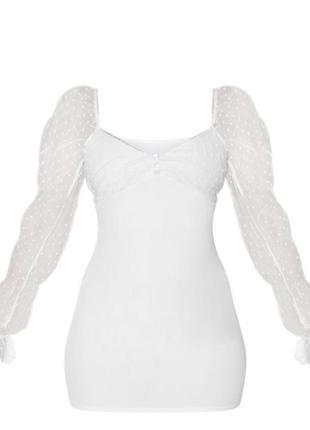 Нежное белое платье с воздушными рукавами4 фото