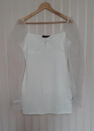 Нежное белое платье с воздушными рукавами5 фото