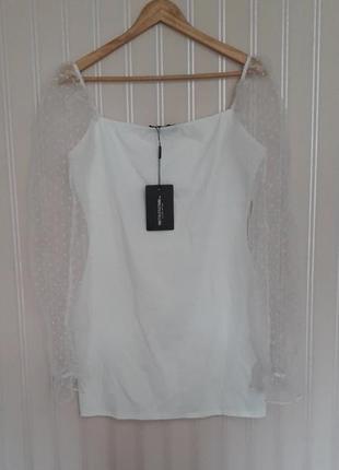 Нежное белое платье с воздушными рукавами6 фото