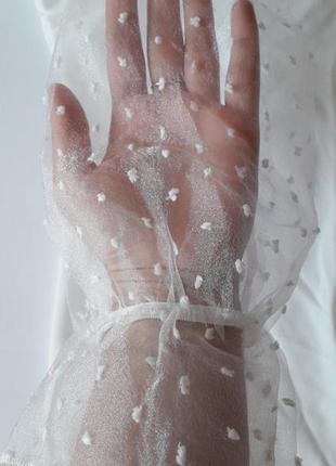 Нежное белое платье с воздушными рукавами8 фото