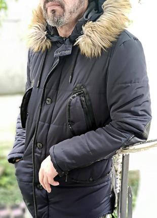 Куртка зимняя парка с капюшоном теплая zara р.m съемный мех1 фото
