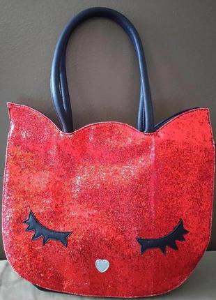 Большая женская глиттерная сумка спящая кошка.