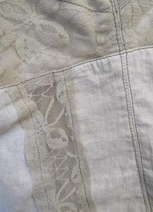 Бежевая блуза на бретелях майка-топ лен 100% с кружевом р 36-383 фото