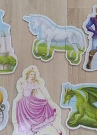 Казкові тверді пазли 6 в 1 elc замок, принцеса,дракон.
