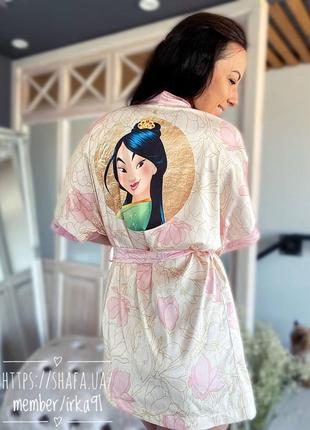 Шовковий халат з принтом mulan