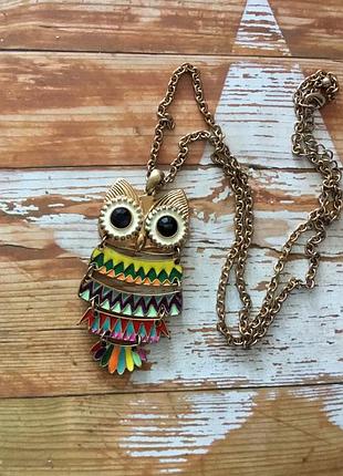 Підвіска ланцюжок кулон сова колір золото емаль