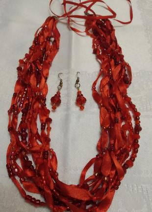 Святковий набір кольє ожирелье і сережки