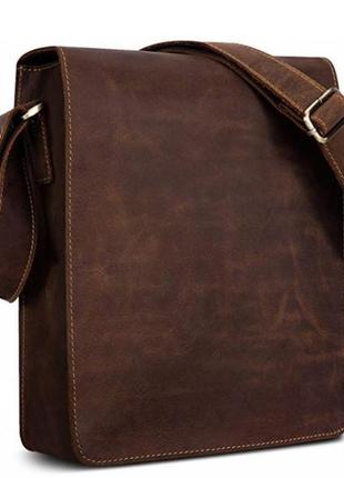 Мужская кожаная сумка планшет мессенджер почтальонка через плечо коричнева винтажная