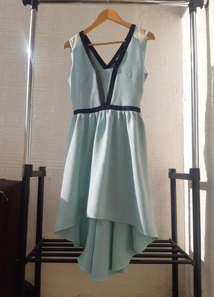 Фактурное летнее платье с хвостом нарядное платье мятного цвета платье в греческом стиле с переменной длиной1 фото