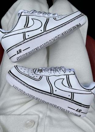 Крутые кастомные женские кроссовки в стиле комикса nike air force 1 cartoon белые с чёрным