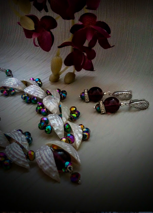 Эффектное чокер ожерелье дизайнерское колье серьги платье праздник перламутр хрусталь цирконы набор2 фото