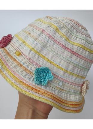 Панама шляпа от солнца панамка с бусинками разноцветная детская3 фото