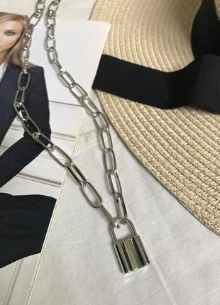 Кольє велика ланцюг із замком намисто під срібло