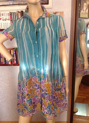 Шелковое двойное платье - рубашка бренда mango, р. 462 фото