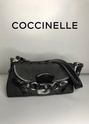 Сумка Coccinelle багет шкіряна канва вінтажна сумка-сідло брендовий з логотипом1 фото