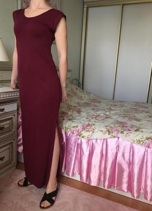 Бордовое платье плотный трикотаж с разрезами2 фото