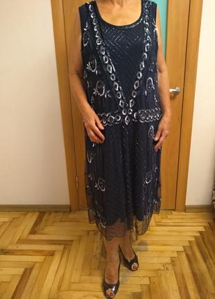 Эксклюзивное платье расшито бисером и паетками. размер 20-224 фото