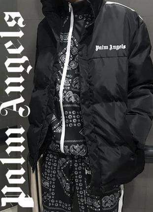 Куртка зимняя пуховик с лампасами аэропух мужская курточка оверсайз унисекс palm angels р.l-xl