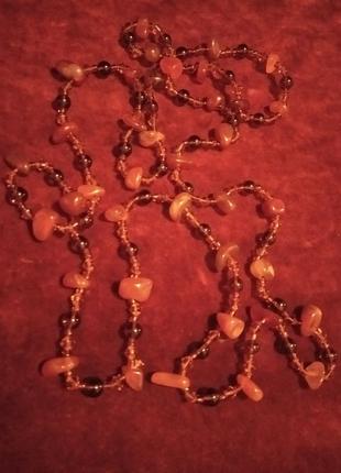 Ожерелье ретро из натурального камня сердолик. 140см.