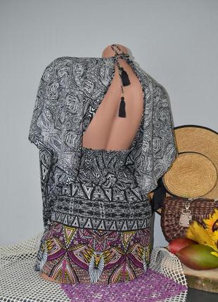 Xs/s фирменное натуральное парео платье пляжная туника с открытой спиной7 фото