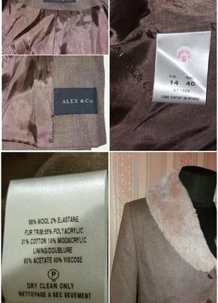 Стильный пиджак, жакет, блейзер, шерсть, воротник иск. мех, alex&co5 фото