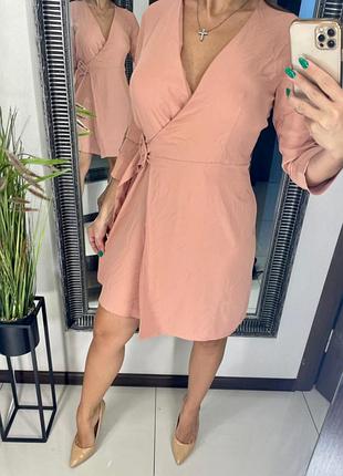 👗бежевое платье-рубашка длинный рукав под пояс/свободное нюдовое платье-рубашка миди на запах👗