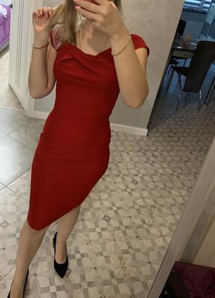 Яркое платье миди красное платье платьице красное
