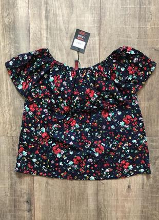 Блузка летняя свободная яркая блуза в цветочный принт цветы на резинке открытые плечи1 фото