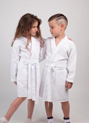 Детский вафельный легкий халат для девочки белый4 фото